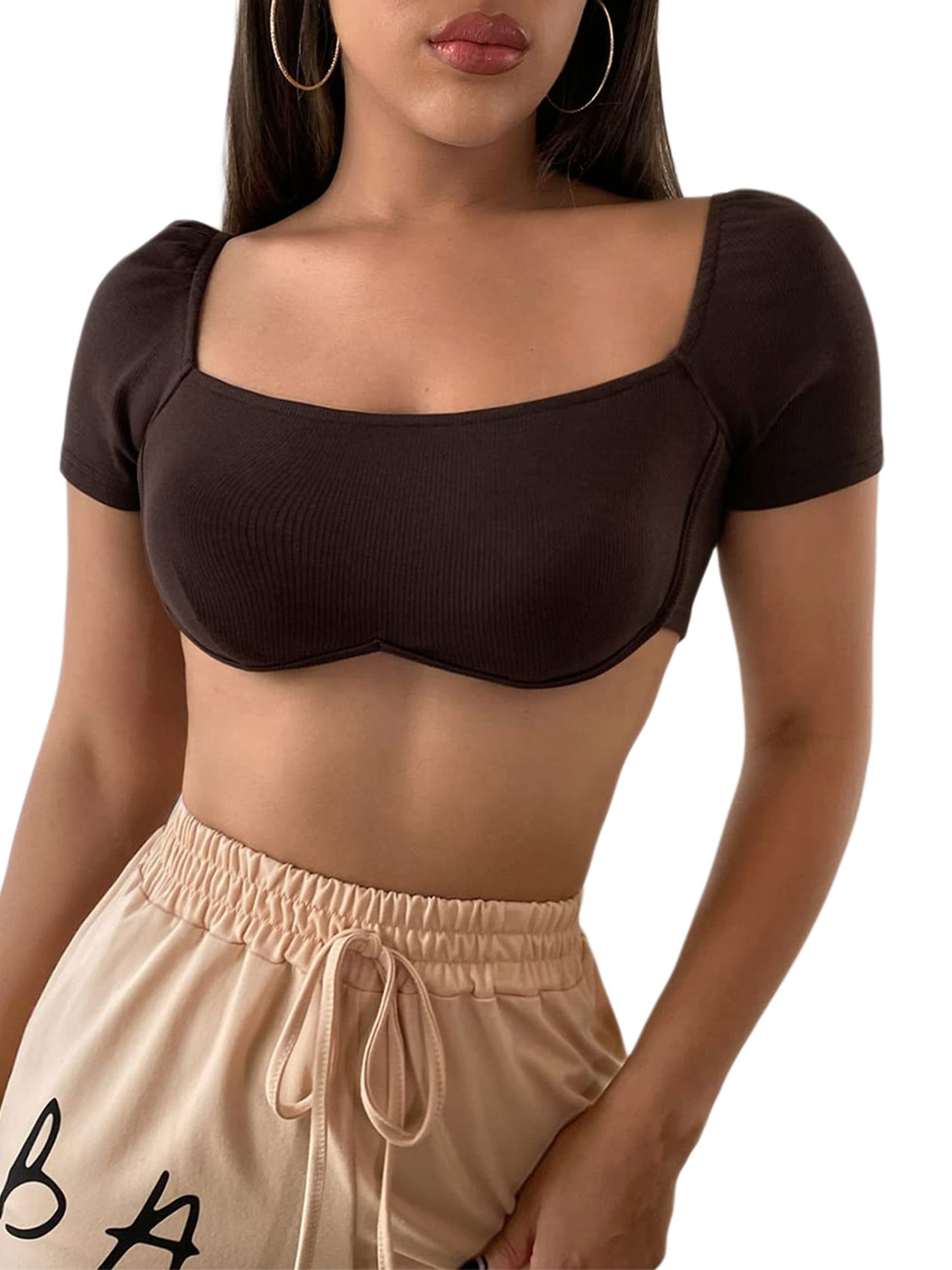 Pudcoco Ladies Summer Midriff-baring Tops, Slim Backless T-shirt Crop Top  S/M/L/XL