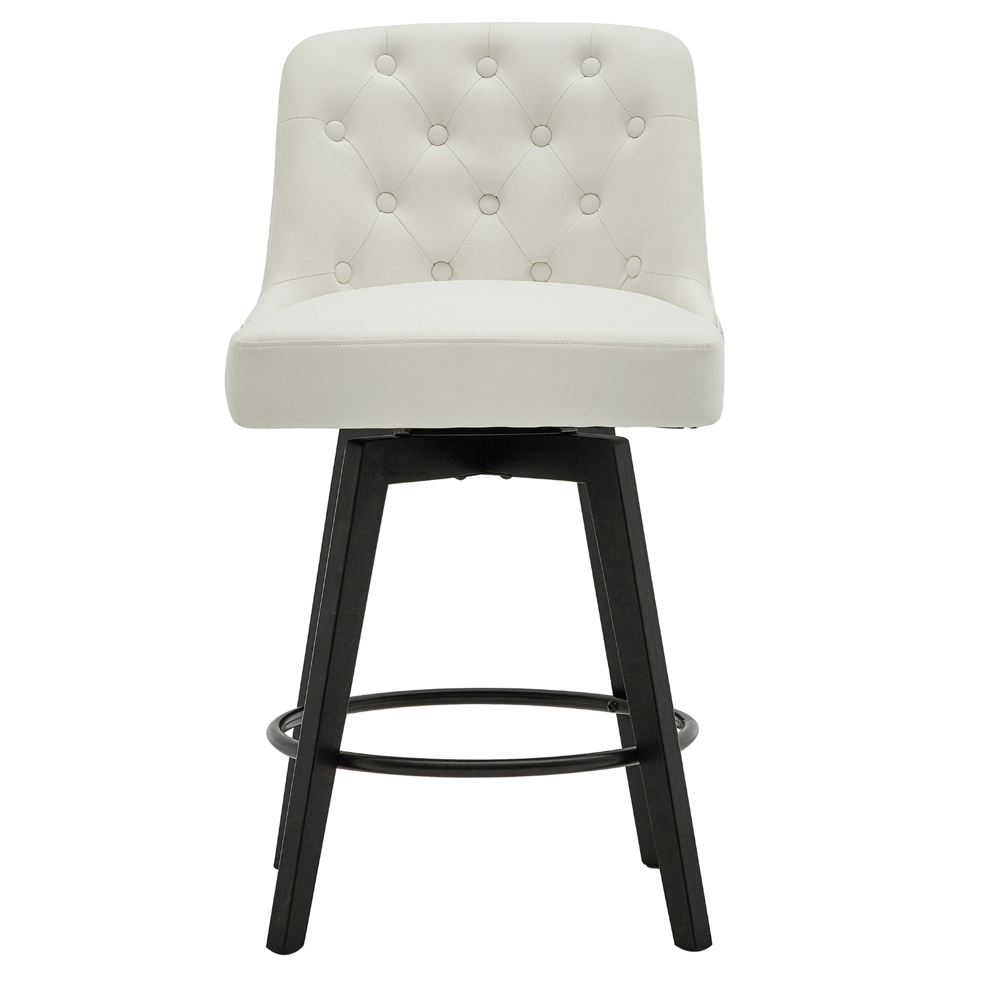MINCETA Bar Stools,30" 360 Free Swivel Upholstered Bar Stool with Back-PU in Cream White