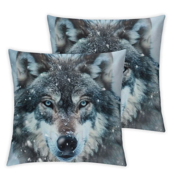 Acheng Wolf Snow Night Throw Pillow Covers Set of 2 Bed Sofa Pillows Cover Fuzzy Decorative Square Pillow Cover 12x12in