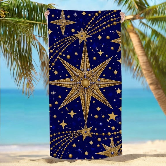RKSupls 30x60inch Beach Towel Oversized Microfiber Beach Towel - Golden Star Ornate Print, Ultra-Soft Microfiber Ideal for Bathroom beach yoga