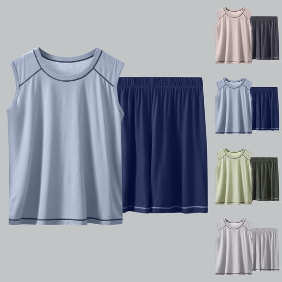 TAGOLD Kids Toddler Casual 2 Piece Outfits Set,Boys Girls Summer Sleeveless Tank Sets,Children's Solid Color Sleeveless Elastic Waist Shorts Mid Size Children's Summer Casual Home Suit Set,12 Years