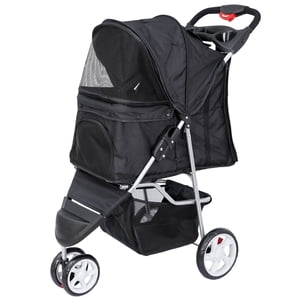 ZENY Three-Wheel Pet Stroller, Black, Convertible Design