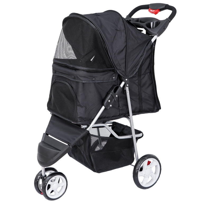 ZENY Three-Wheel Pet Stroller, Black, Convertible Design photo 1
