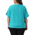 thumbnail image 3 of Agnes Orinda Women's Plus Size Top Eyelet Hollow Double Layered Hem Crew Neck Batwing Sleeve t Shirts Casual Summer Blouses 1X Lake Green, 3 of 6
