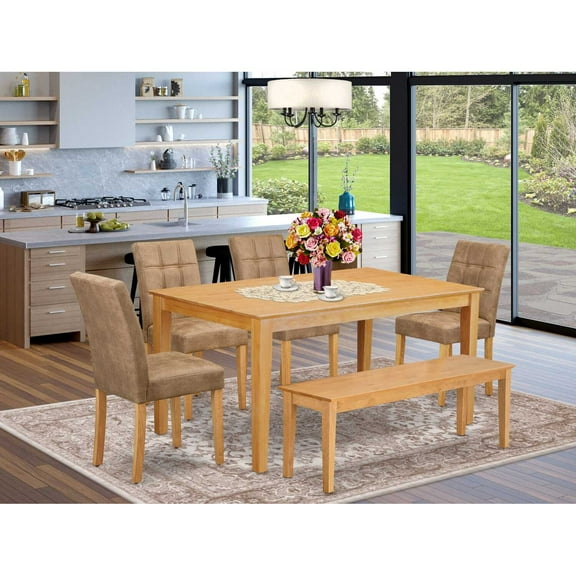 East West Furniture 6-Piece Dinette Set in Oak/Brown Textured
