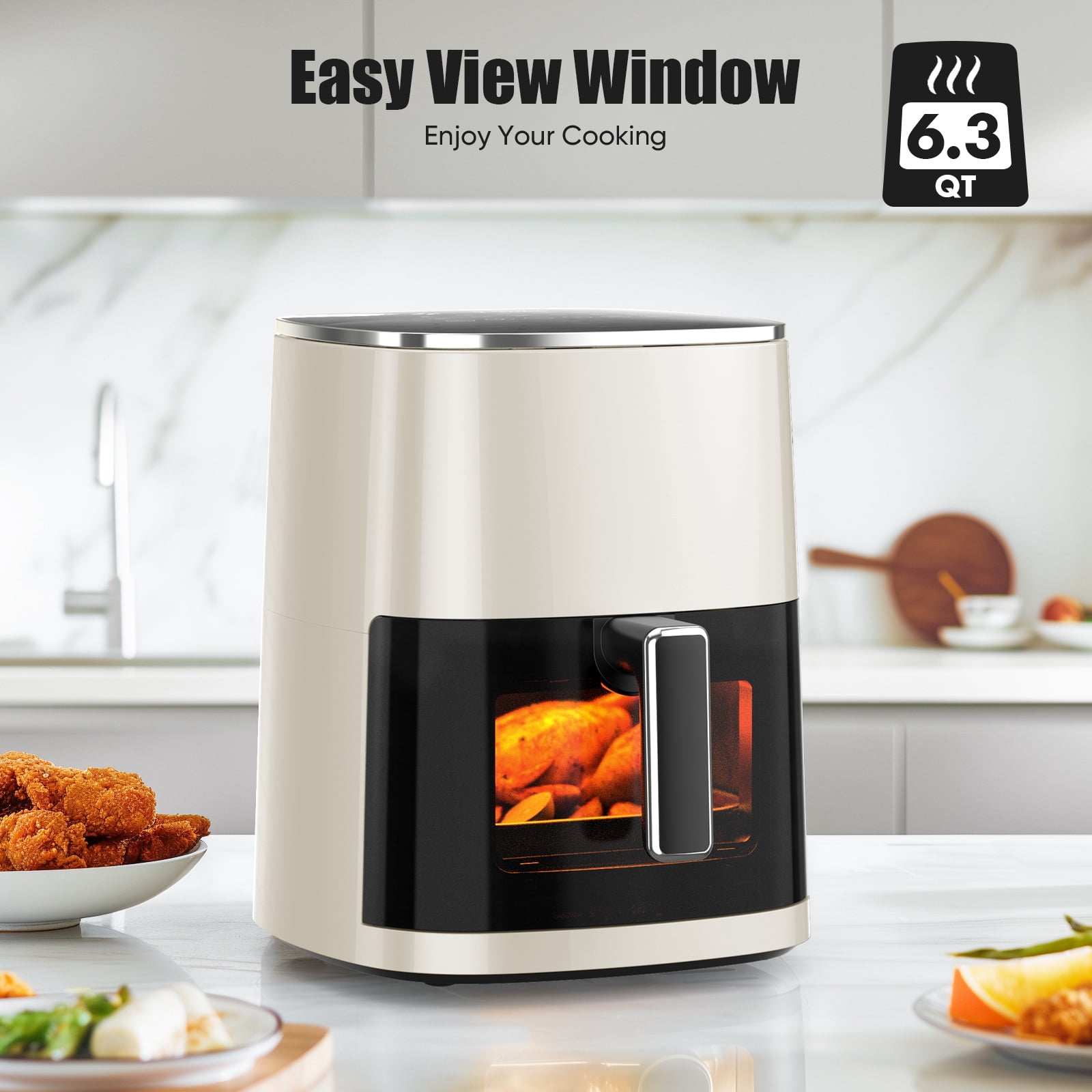 Zestoria 6qt Window Air Fryer - 12-in-1 Multi-Cooker with 400F, Dehydrate, Bake & Steam, Beige