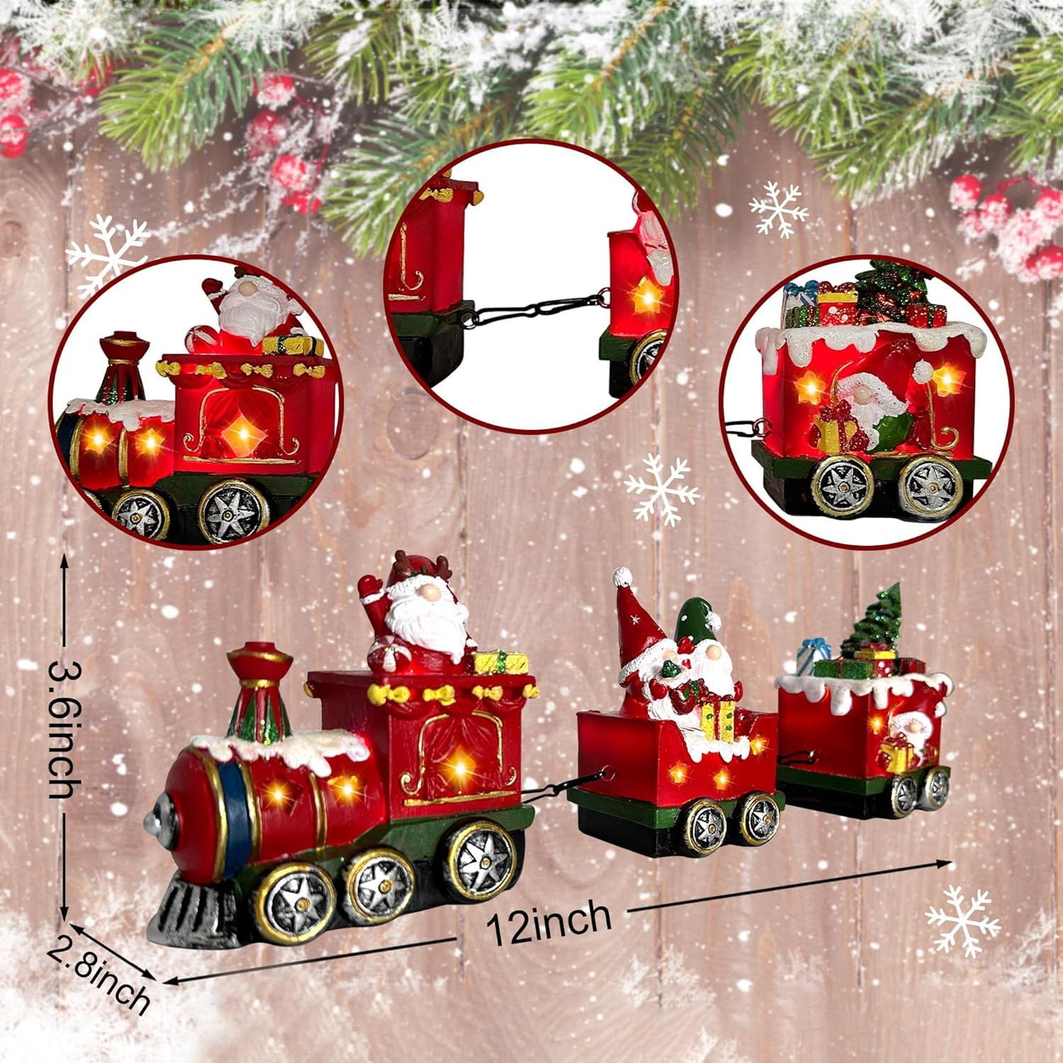 Christmas Gnome Decorations Centerpieces for Tables, Lighted Gnome Christmas Decorations Indoor Snowman Tabletop Decor, Xmas Table Centerpieces for Home, Light Up Train Figurines Table Top