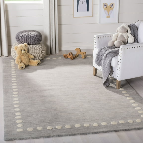 SAFAVIEH Kids Fiona Solid Bordered Wool Area Rug, Grey, 4' x 6'