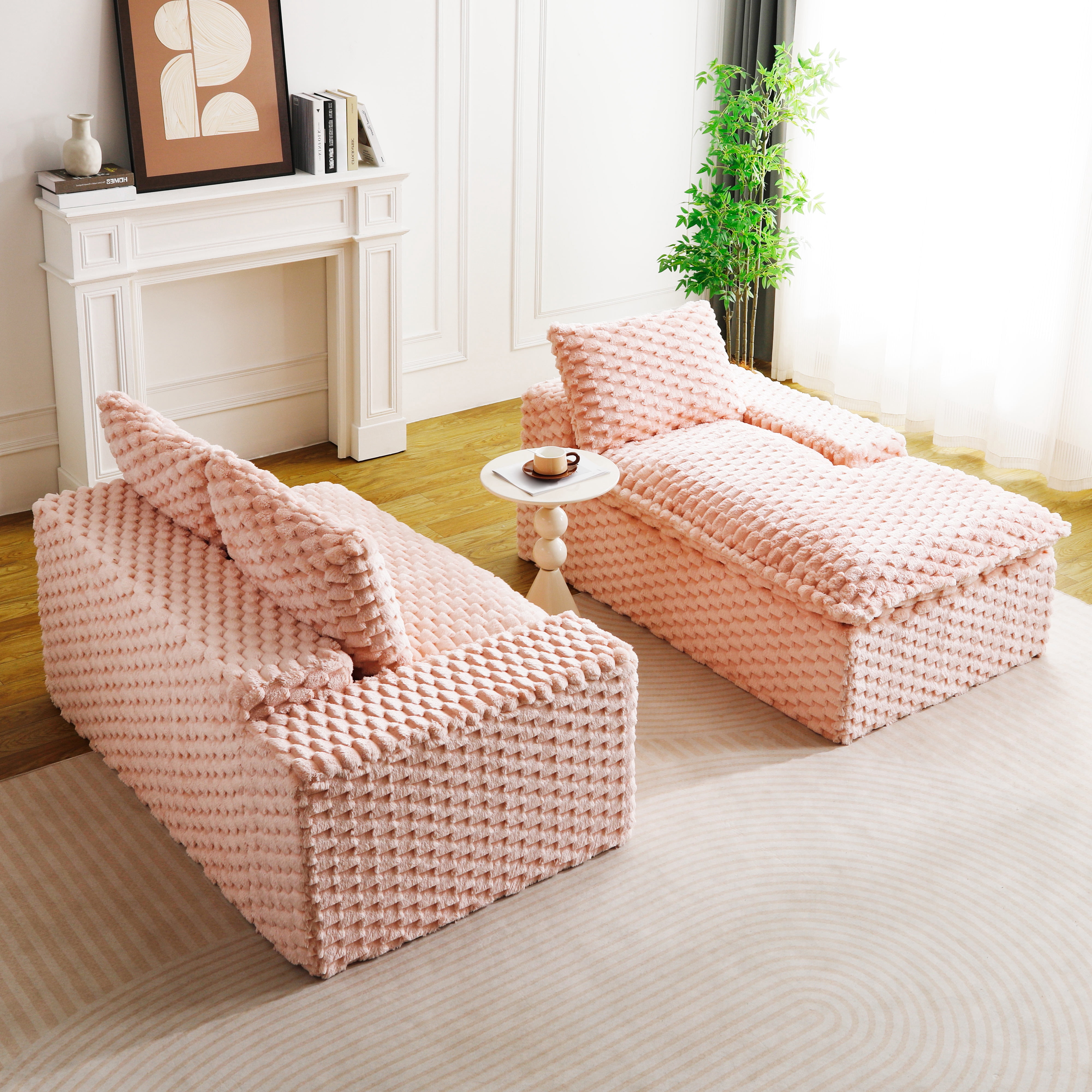 HOQBN 96"W Modular Sectional Sofa,L Shape Modern Corduroy Cloud Couch,Upholstered Deep Seat Boneless Sofa Couch with Right Chaise Lounge for Living Rooms,No Assembly Required,Pink