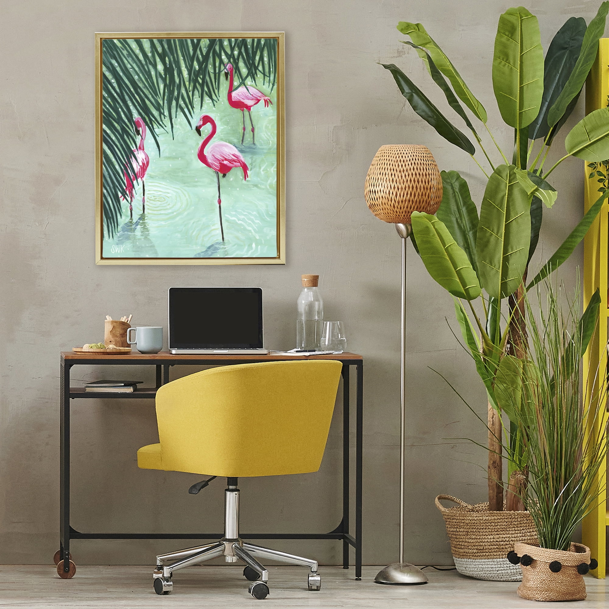Stupell Industries Shallow Flamingo Pond Gold Framed Floater Canvas Wall Art, design by Sarah Waldron Kimball