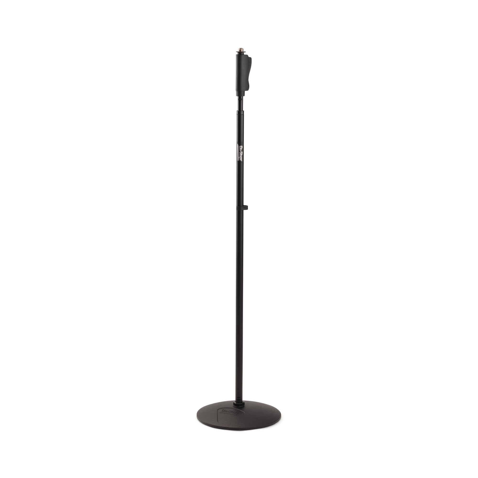 On-Stage Production-Grade MS9510 One-Handed Mic Stand with Round Base (For Vocal and Instrument Microphones, Height-Adjustable, Portable, Steel Construction, Standard 5/8″-27 Threading, Black)