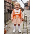 thumbnail image 5 of RUINIXCW Toddler Bbay Girl Halloween Dress Outfit Infant Baby Girls Fall Gingham Plaid Dress Pumpkin Ghost Embroidery Puff Long Sleeve Bow Decror A Line Dress, 5 of 9