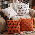 thumbnail image 7 of Halloween Pumpkin Plush Throw Pillow Covers Set of 2 – 18x18 Inch Soft Fuzzy Orange Decorative Cushion Cases with 3D Witch Hat & Bat Jack-O'-Lantern Patterns for Autumn Couch Sofa Bed Halloween Decor, 7 of 7