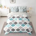 thumbnail image 3 of Castle Fairy Bohemian Geometric Quatrefoil Queen Bedding 7pcs,Vintage Rhombus Grid Bedding Comforter Set Queen,Teal Gray Cream,Reversible, 3 of 7
