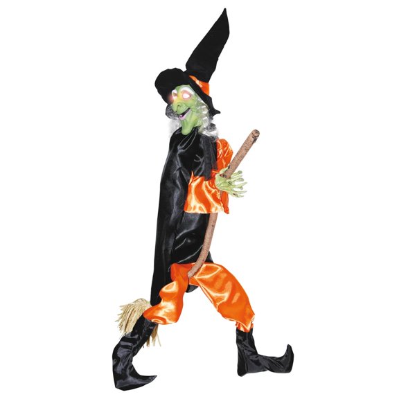 Sunstar Leg Kicking Light-Up Witch With Broom Halloween Decoration -  48 in x 31 in