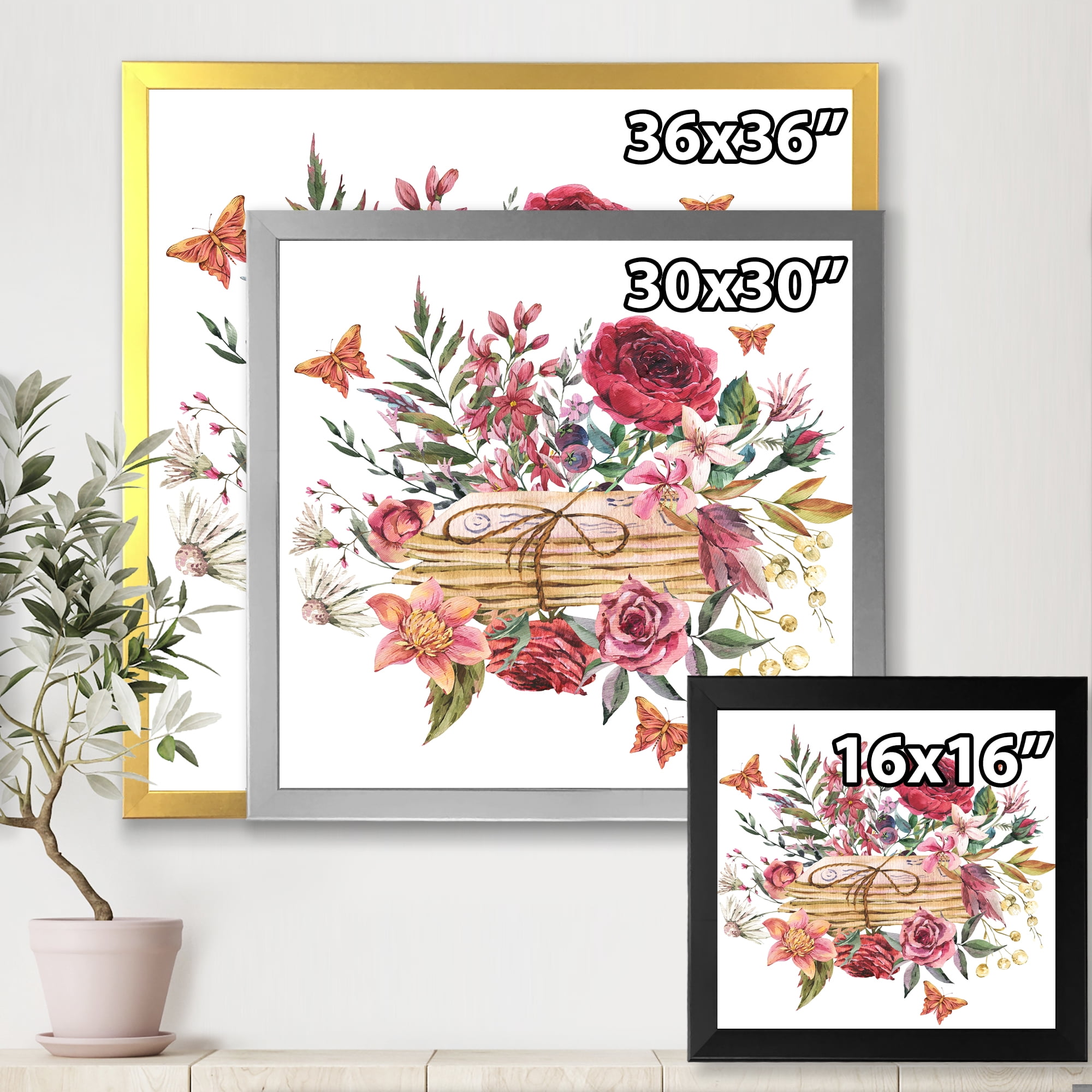 Designart 'Wildflowers With Vintage Old Letters' Farmhouse Framed Art Print