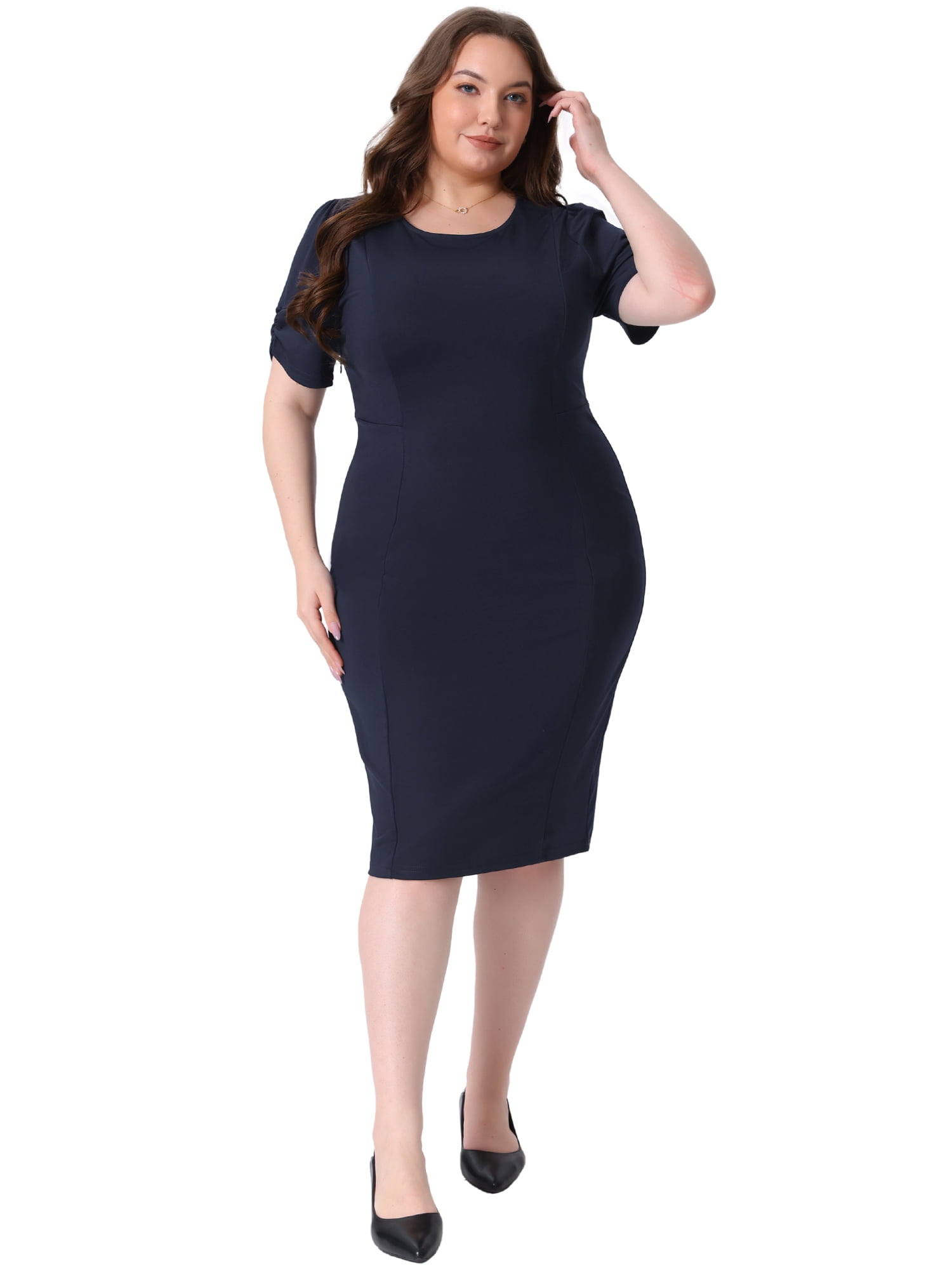DARING DIVA Women's Plus Size Short Sleeve Sheath Solid Dress 4X Navy Blue