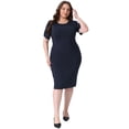 thumbnail image 3 of DARING DIVA Women's Plus Size Short Sleeve Sheath Solid Dress 1X Navy Blue, 3 of 6