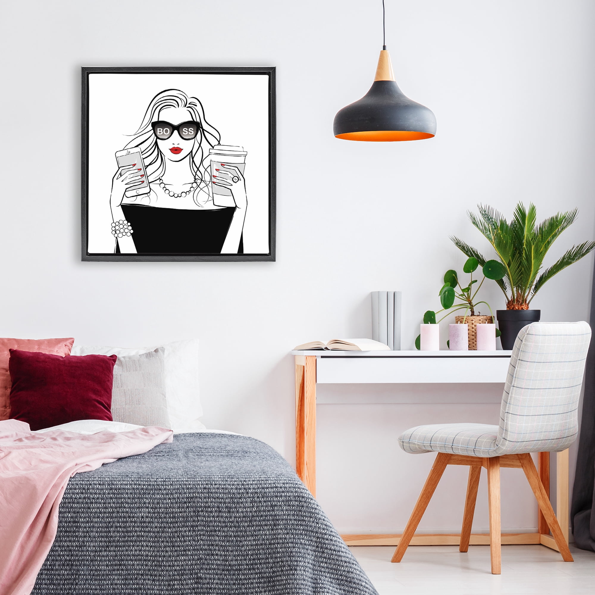 Stupell Industries Chic Boss Morning Coffee Moment Black Framed Floater Canvas Wall Art, design by Martina Pavlova