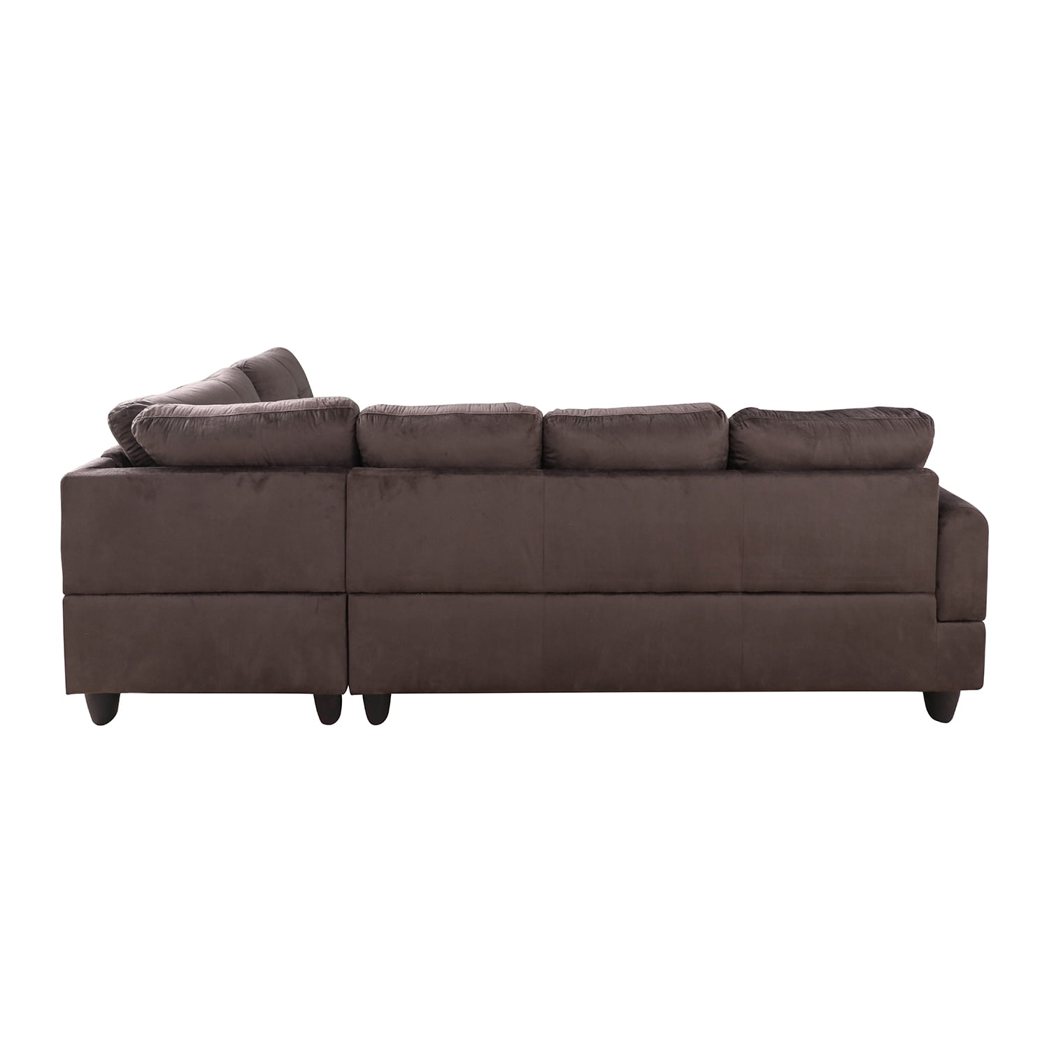 Hommoo Flannel 4-Seat Couch Sofa Set, L Shaped Couch Living Room Sofa Set, Sectional Sofa for Small Space, Dark Brown(No Ottoman)