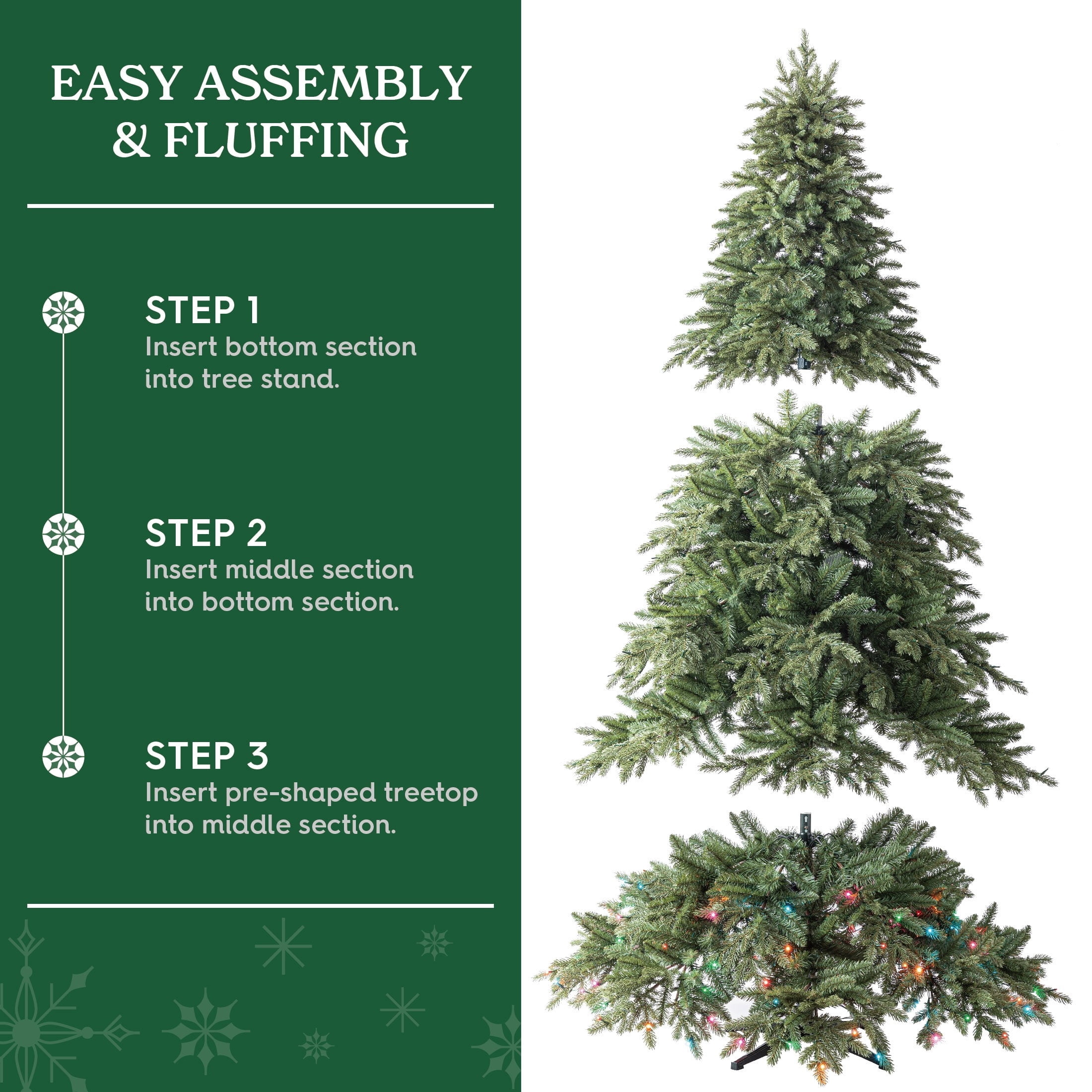 7.5' Pre-Lit Sharon Fir Green Artificial Christmas Tree with LumaDazzle Color-Changing Twinkle LED Lights, Quick Set, and Stand, by Holiday Time