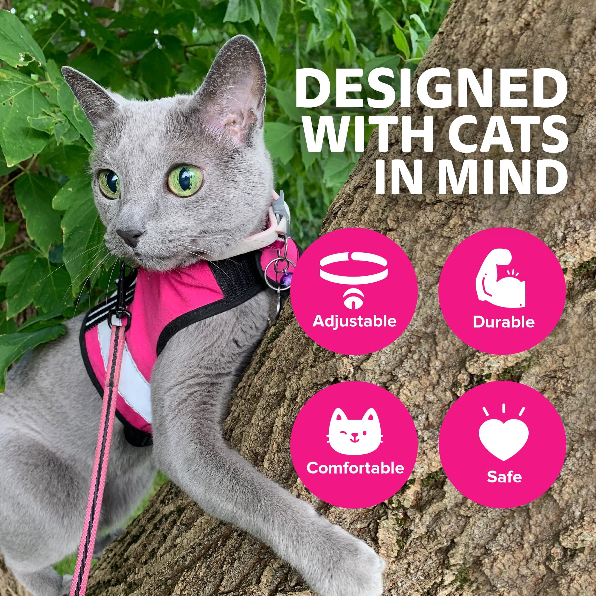 Kitty Holster Reflective Safety Harness (Made in USA) Color: Flamingo Pink, Size: S/M