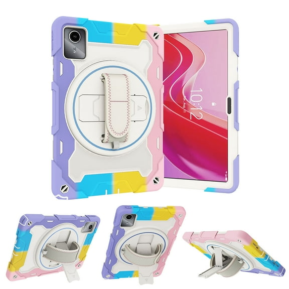 Dteck For Lenovo Tab M11 (TB-330FU/TB-330XU) Case with Pencil Holder,Multi-Angle Bracket 360° Adjustable Swivel Hand Strap Three-in-one Shatter-Resistant Drop-Proof Shell, Pink