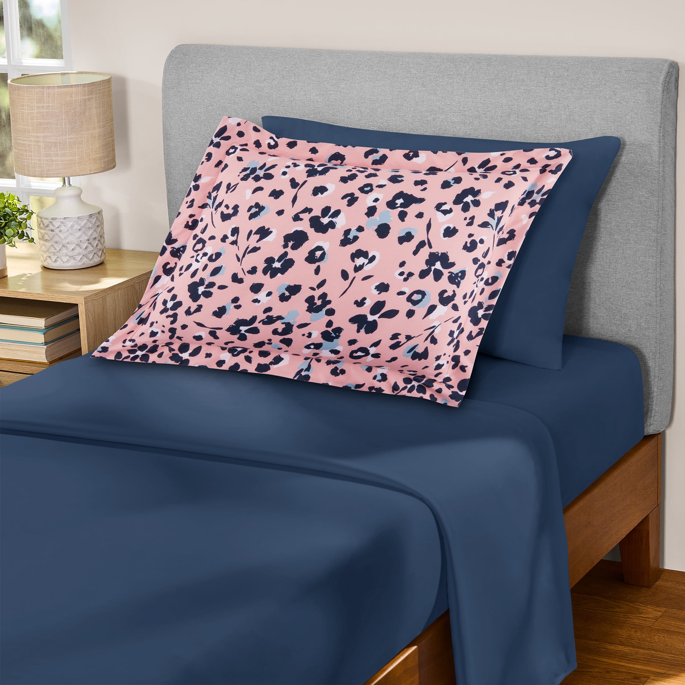 Mainstays Bed-in-a-Bag Reversible Comforter and Sheet Set, 5-Piece, Twin-XL, Pink Animal Print