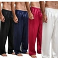 thumbnail image 3 of Licupiee Men's Classic Satin Sleep Pant Long Pajama Bottoms Solid Drawstring Loungwear Pants, 3 of 5