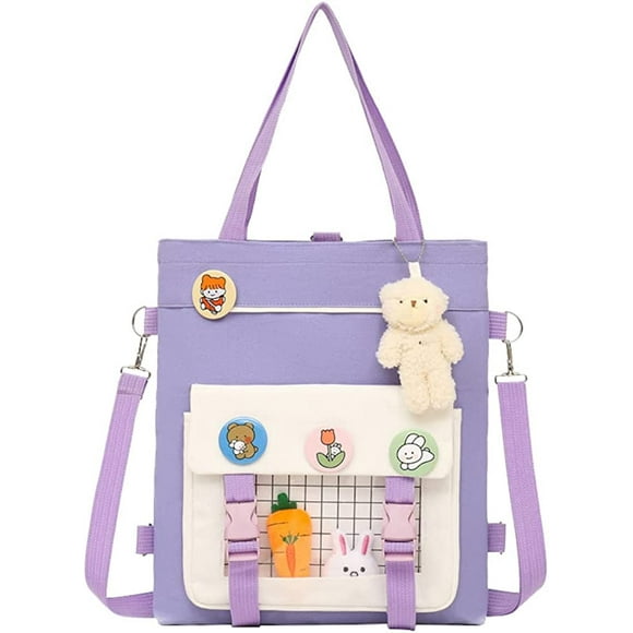 Kawaii Backpack with Accessories Adjustable Crossbody Bag Tote Bag with Detachable Hooks Cute Aesthetic Backpack for School