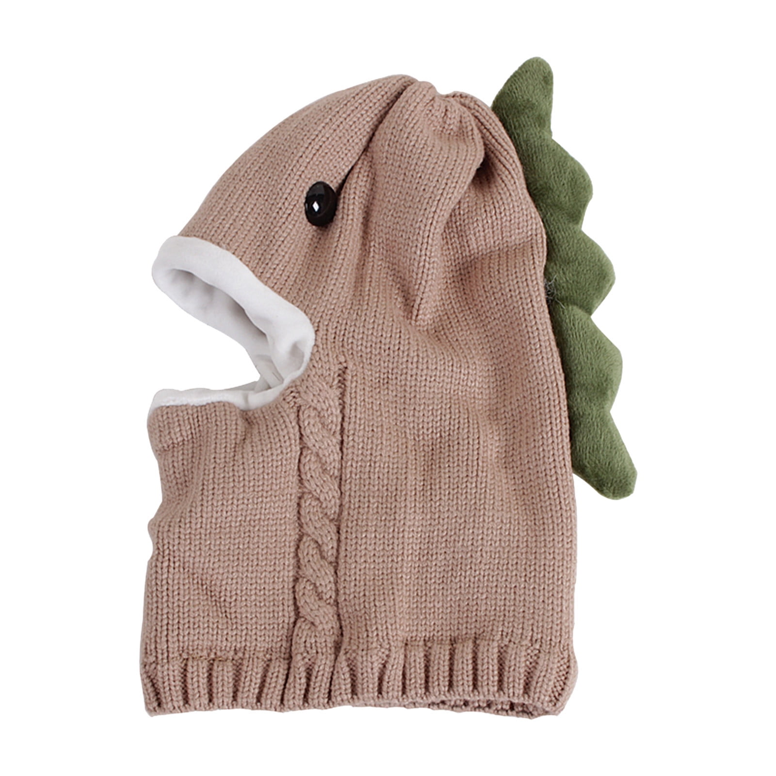 AJTQTH Kids Warm Clothes Knitting Thick Hooded Scarf Beanie Cap Dinosour Cosplay Cute Warm Hat Inner Plush Winter and Fall Wool Hoods Khaki Free Size