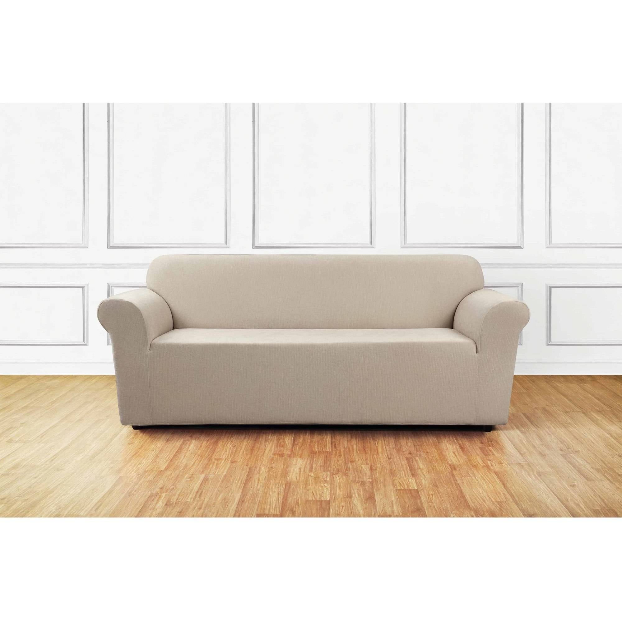 Sure Fit Everyday Chenille 1 piece Love Seat Slipcover Box Cushion in Tan/Cream 
