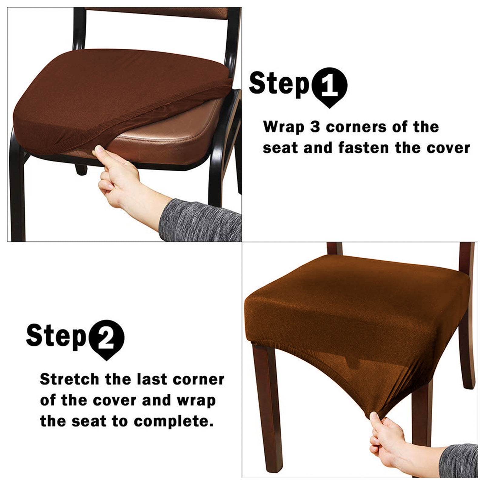 1/2/4X Chair Seat Covers Removable Elastic Dining Chair Seat Cushion Slipcovers 