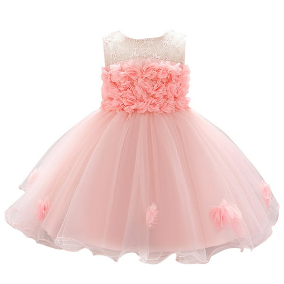 Baby Girl Party Dress Floral Princess Bridesmaid Pageant Gown Birthday Party Wedding Dress Spring Dresses For Baby Girl Pink 6-12 Months