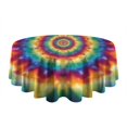 thumbnail image 5 of Colorful Tie Dye Dot Mandala Pattern Round Tablecloth 60"x60",Wrinkle Wipeable Table Cloth for Kitchen Dining Room Picnic Patio Party, 5 of 6
