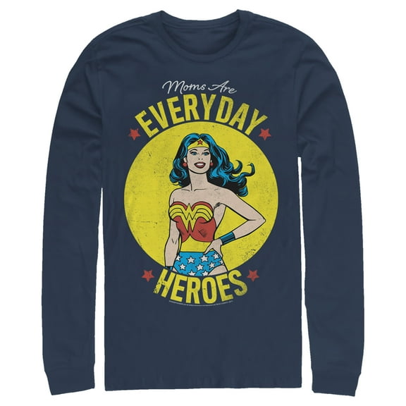 Men's Wonder Woman Moms Are Everyday Heroes Long Sleeve Shirt Navy Blue Large