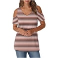 thumbnail image 2 of YHAJDS T Shirts for Women Short Sleeve V Neck Striped Print Off Shoulder Casual Summer Top, 2 of 5