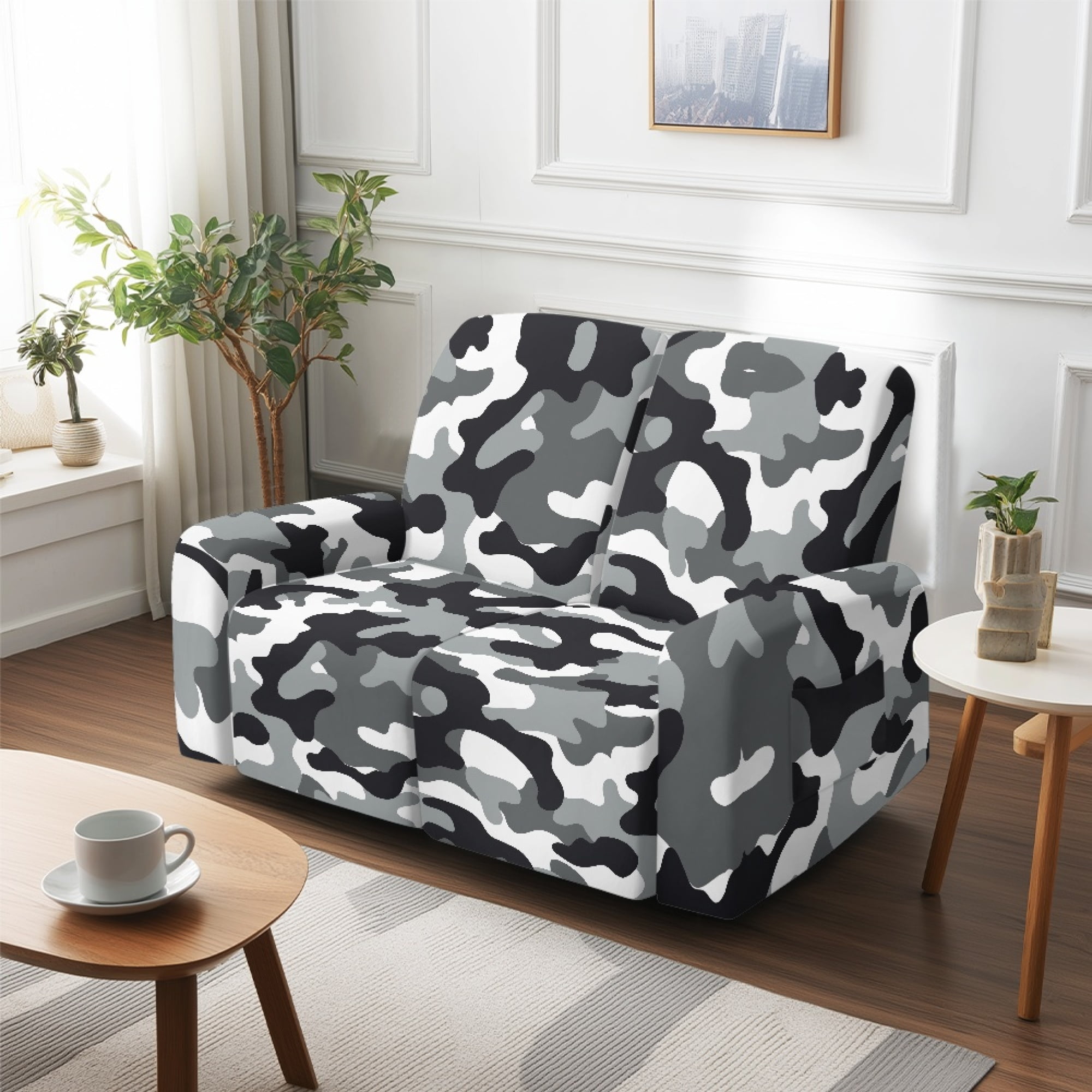 TSOVTHRID 6-Piece Loveseat Covers Black Camouflage Pattern Stretch Reclicer Love Seat Covers with Pockets Loveseat Couch Cover Furniture Protector for 2 Seat Couch Sofa