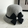 thumbnail image 2 of Dyfzdhu Women Autumn Winter Bow Knot Round Top Casual Fisherman Bucket Cap Small Bowler Hat, 2 of 3