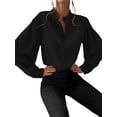 thumbnail image 1 of Frontwalk Women Elegant Lantern Sleeves Blouse Long Sleeve Plain Formal Tops Button Down Casual Work Office Shirts Black XL, 1 of 2