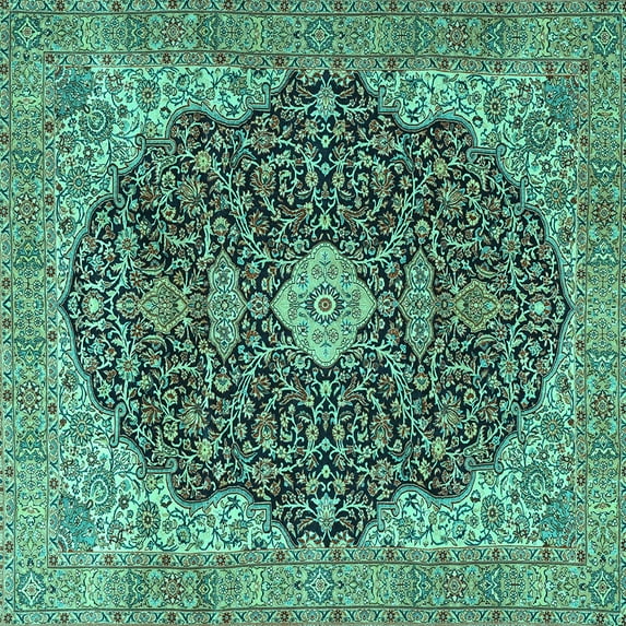 Ahgly Company Machine Washable Indoor Square Persian Turquoise Blue Traditional Area Rugs, 3' Square
