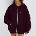 thumbnail image 4 of Womens Zip Up Hoodies Oversized Sweatshirts Fall School Fashion Outfits Casual Jackets 2025 Winter Clothes Wine 2XL, 4 of 5