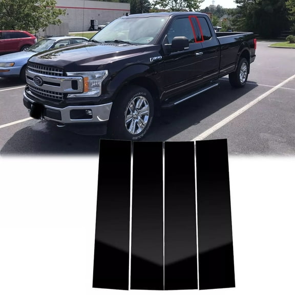 4Pcs Glossy Black B Pillar Post Door Window Covers Trim For 2015-2021 Ford F-150