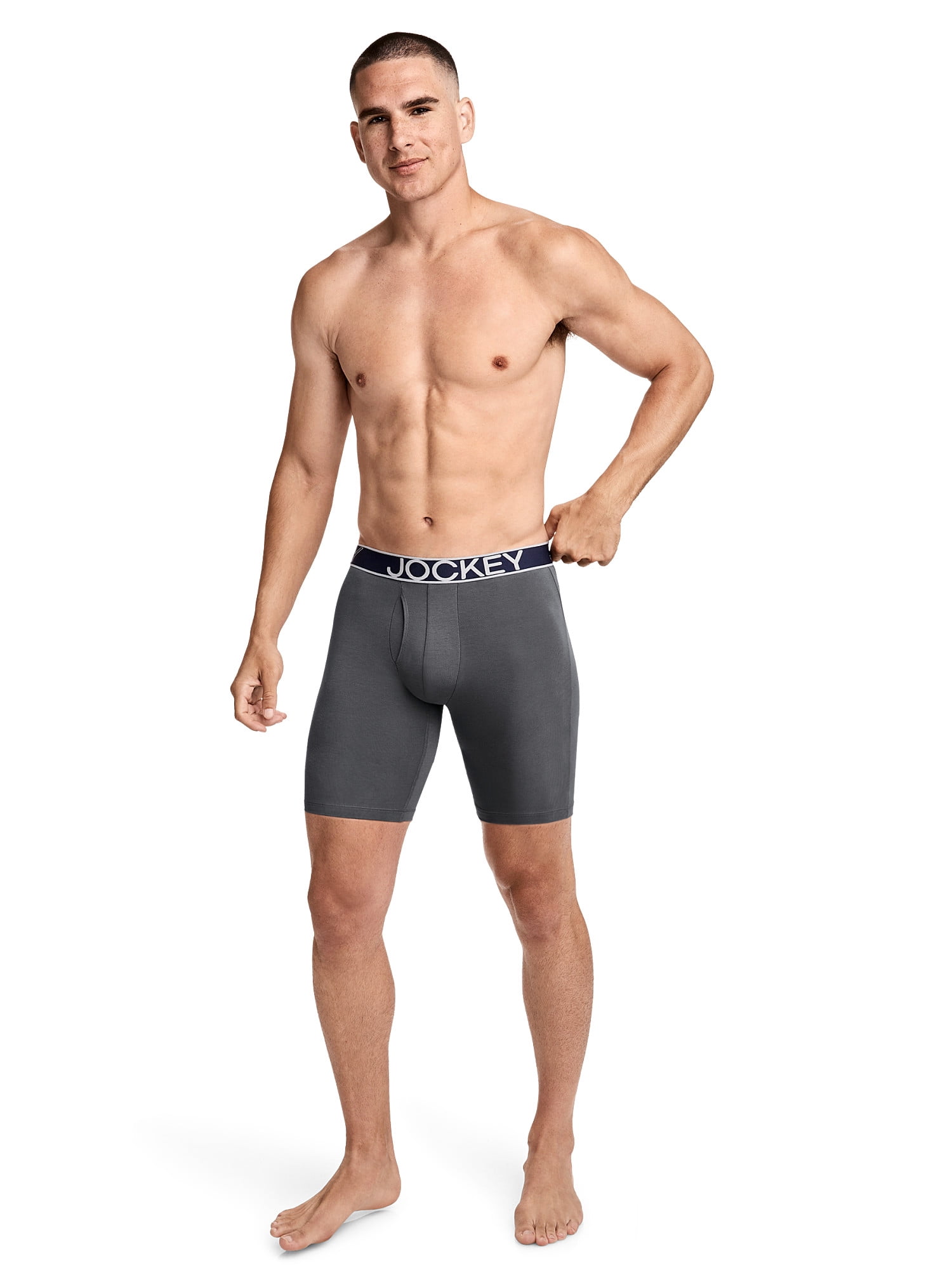 Jockey Essentials Men's Durable Cotton Stretch 8" Long Leg Boxer Brief - 3 Pack