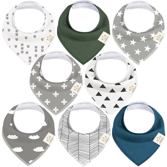 Baberos tipo bandana para bebés KeaBabies, 100% algodón orgánico, paquete de 8