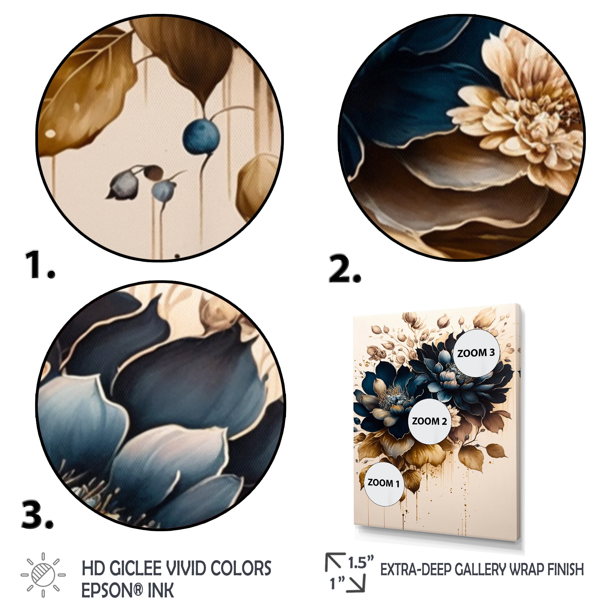 Designart Blue And Gold Dahlia Bunch II Canvas Wall Art