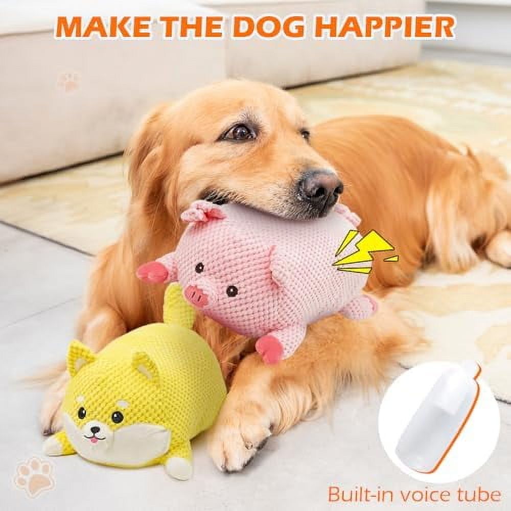 Pig Plush Squeaky Dog Toy, 2024 Upgraded Durable Plush Dog Toy Squeak Toys, Dog Stuffed Animals Chew Toy Soft Plush Yellow Stuffed Pig Dog Chew Toy for Dogs Indoor Puppy (Small, Pink Pig) Small