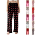 thumbnail image 4 of Women's Pajama Pants Lightweight Casual Comfy Palazzo Pants, Heart Print Sleepwear Loungewear Bottoms with Pockets,Watermelon Red,2XL, 4 of 6