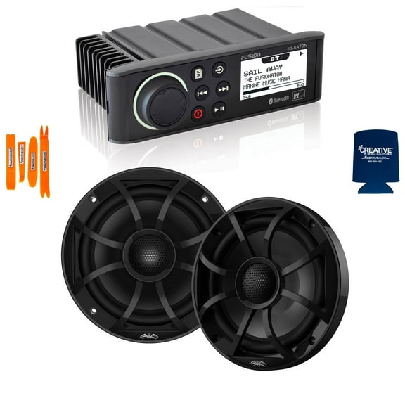 Fusion MS-RA70N Marine AM/FM/BT/NEMA2000 Stereo with 1 Pair Wet Sounds RECON 6-BG High Output 6.5" Marine Coaxial Speakers, Black Grill