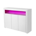 thumbnail image 1 of Console Table High Gloss Sideboard with 16 Colors LED Lights and Open Shelf, Bar Cabinet Kitchen Buffet Cabinet Storage Server Table with 3 Doors - White, 1 of 8